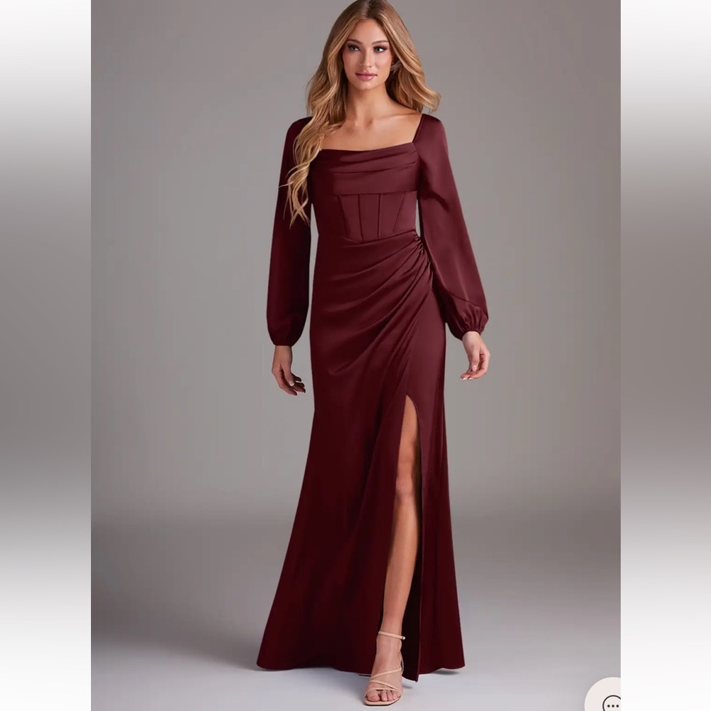 Long Sleeve Burgundy Dress